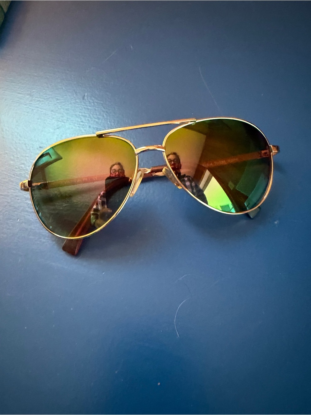 TAHARI Rose Gold Frame Aviator Sunglasses with Green Mirrored Lenses